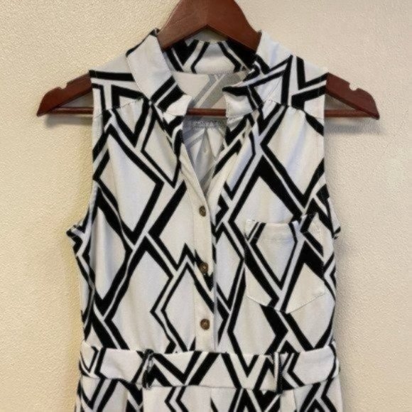 PRICE FIRM Vintage Black White Printed Jumpsuit | Size S/M - Picture 6 of 14